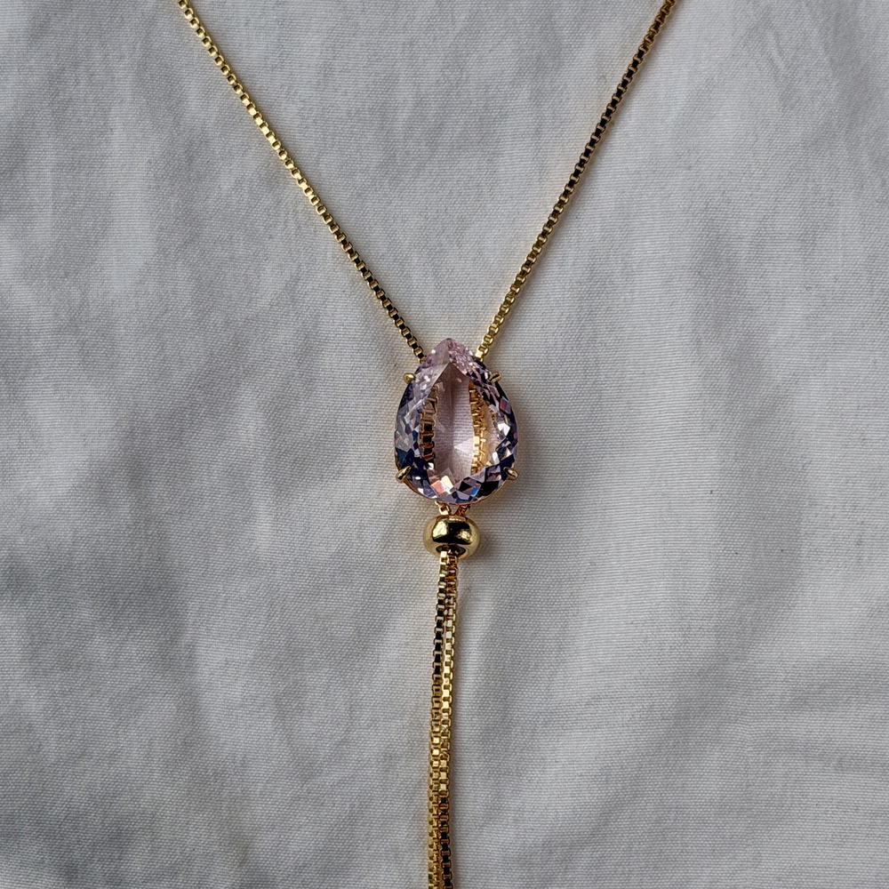 Tie Big Drop Necklace - 18k Gold Plated - Reconstituted Kunzite